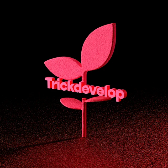 Trickdevelop emblem — a sprouting stem rendered in pink against black