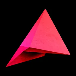Brand mark: a pink tetrahedron